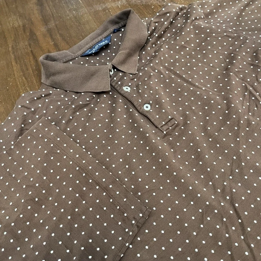 Polo Golf Ralph Lauren 2XL Brown Polo Shirt Short Sleeve Polka Dot Pima